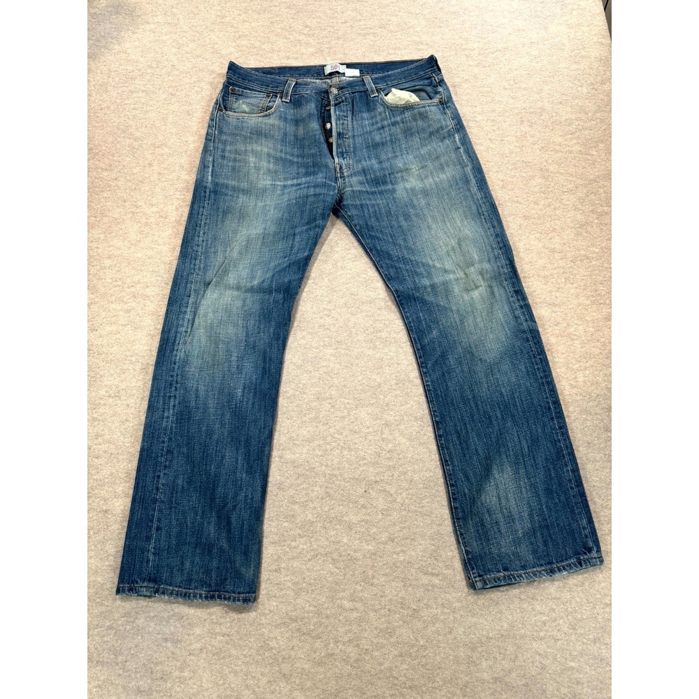Levis 501 Straight Jeans Mens 36x32 Blue Whisker Denim Dark Wash 00501-0449